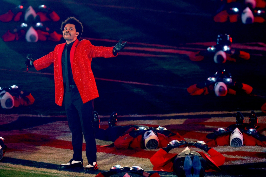The Weeknd wore his red suit again to the Super Bowl