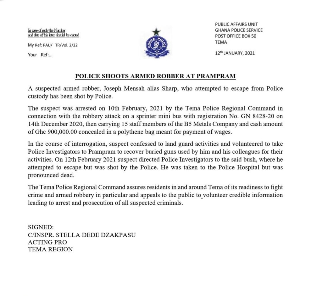 Suspected armed robber shot dead by police at Prampram after he attempted to escape Suspected armed robber shot dead by police at Prampram after he attempted to escape