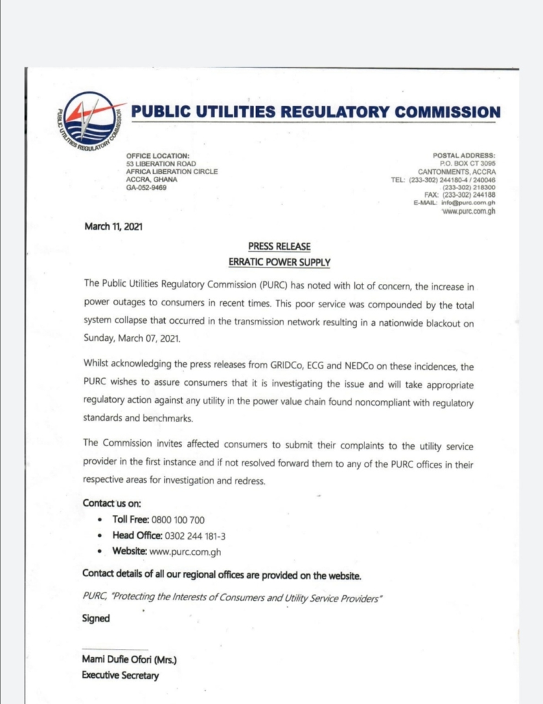 PURC promises to investigate recent power outages