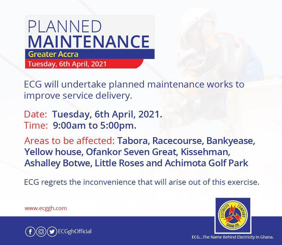 ECG announces planned maintenance works for Greater Accra