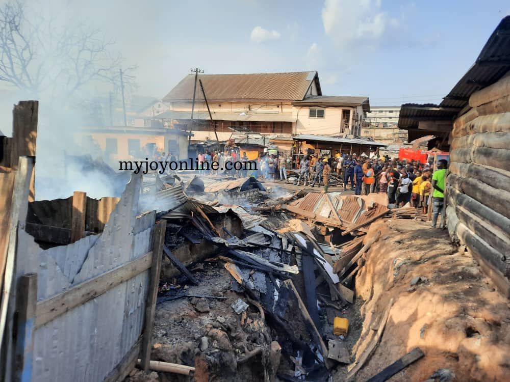 One person dies after fire razes slum at Asafo