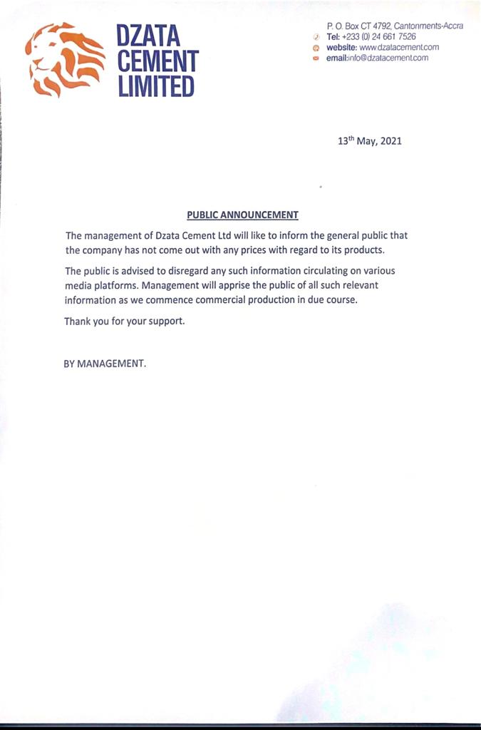 Dzata Cement denies claims of selling product at ¢30 per bag Dzata Cement denies claims of selling product at ¢30 per bag