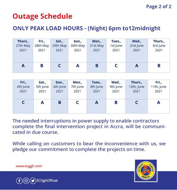 ECG publishes another 'dumsor' timetable, effective May 27 to June 11