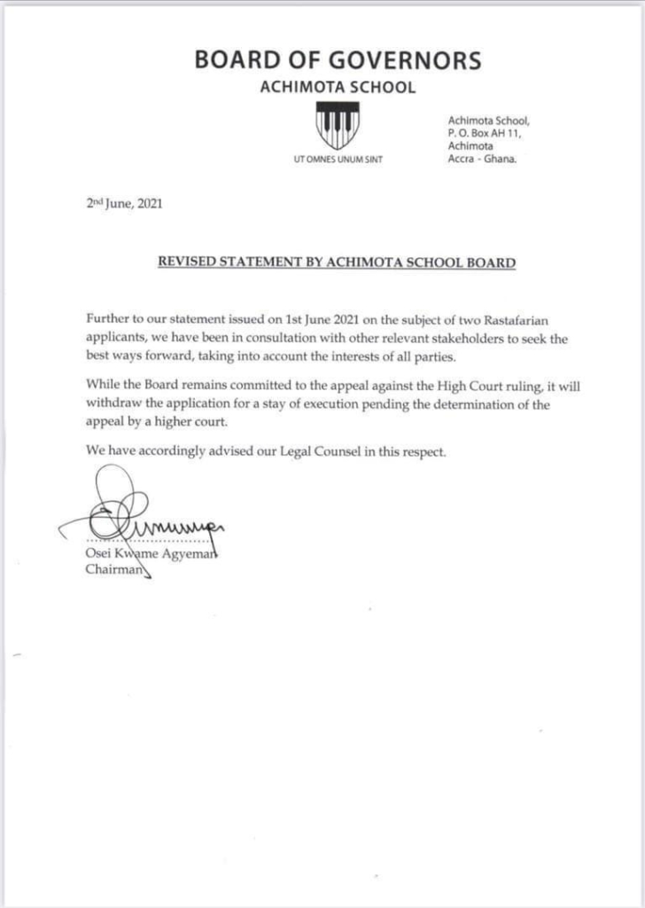 Achimota School withdraws application for stay of execution Achimota School withdraws application for stay of execution