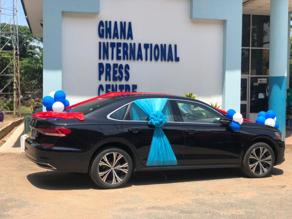 Multimedia Group's Samson Lardy Anyenini receives his GJA Journalist of the Year car prize