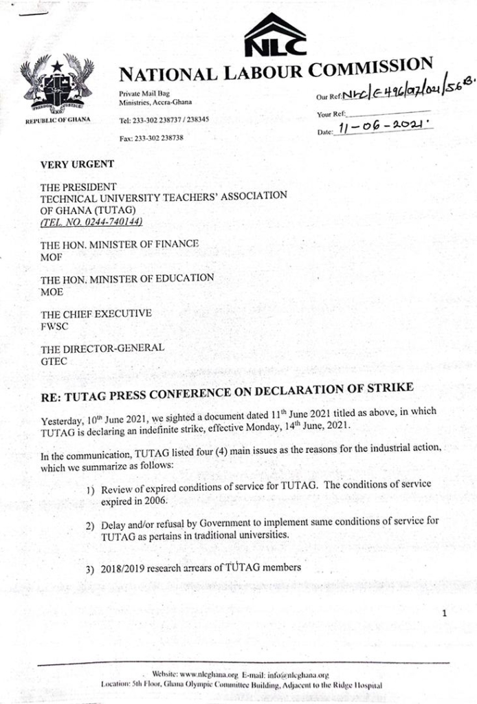 National Labour Commission advises TUTAG to refrain from intended industrial action