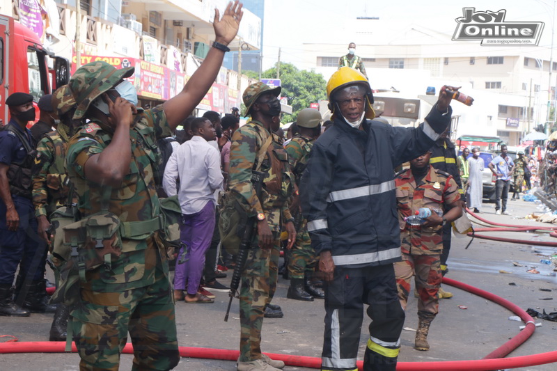 Photo: Fire and Military personnel battle Accra's toughest fire outbreak