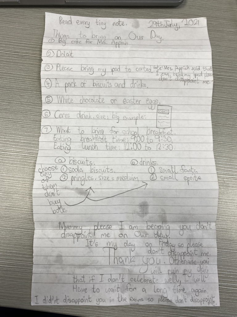 'Things to buy for Our Day' - How a pupil's petition to his mother became a national emergency