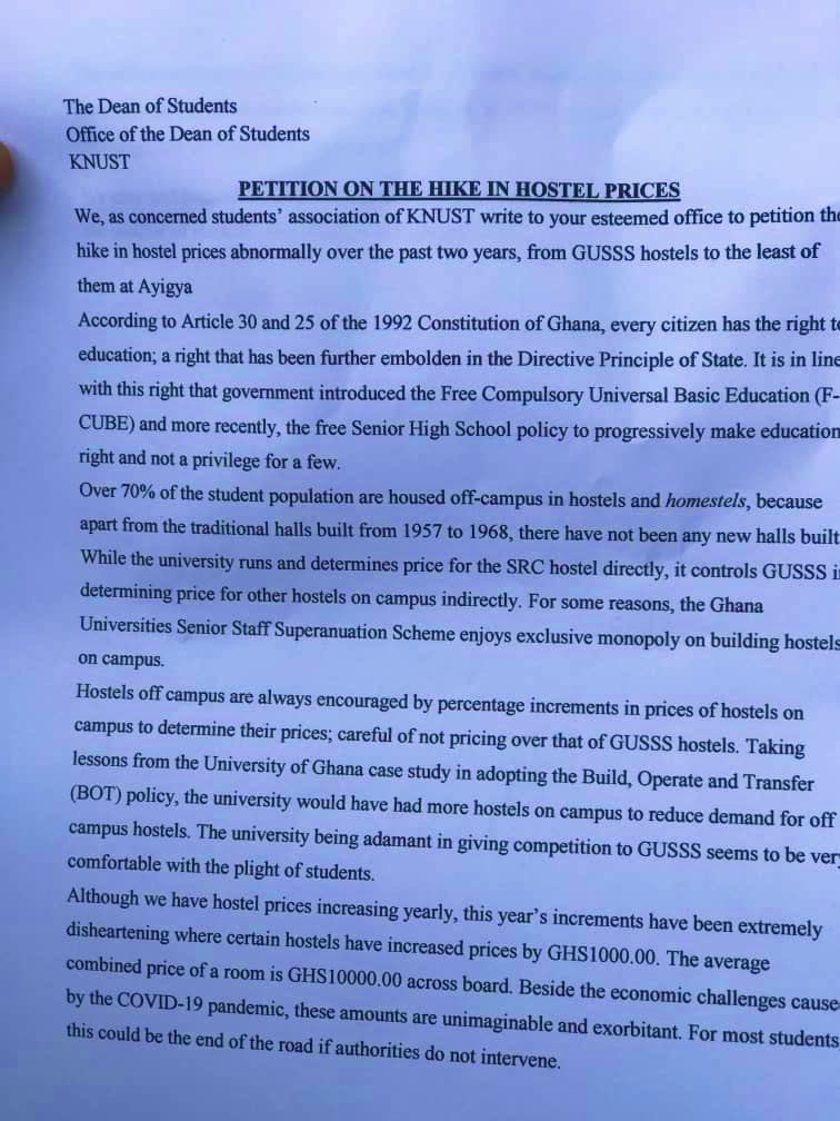KNUST students protest high hostel rent, petition management KNUST students protest high hostel rent, petition management