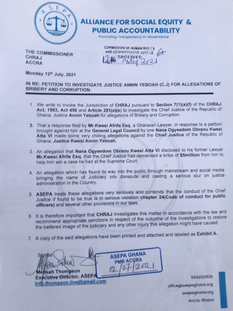 Akufo-Addo sets in motion probe to determine if CJ should be removed from office Akufo-Addo sets in motion probe to determine if CJ should be removed from office