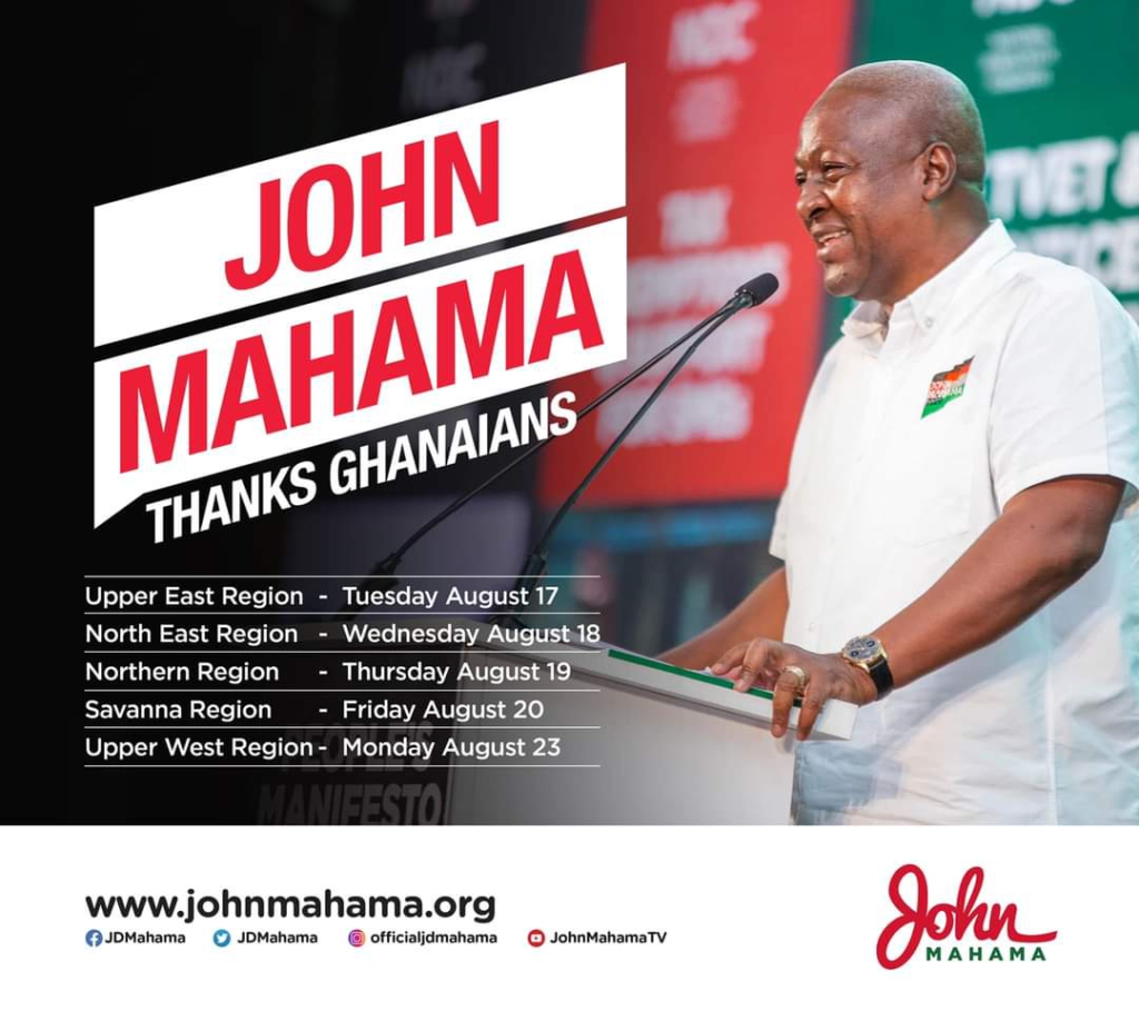 Mahama begins 'Thank You Tour' after 2020 elections today