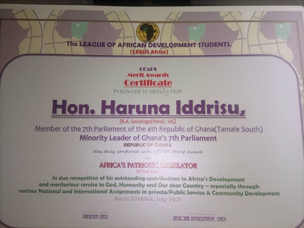 Haruna Iddrisu awarded Africa’s Patriotic Legislator of the Year