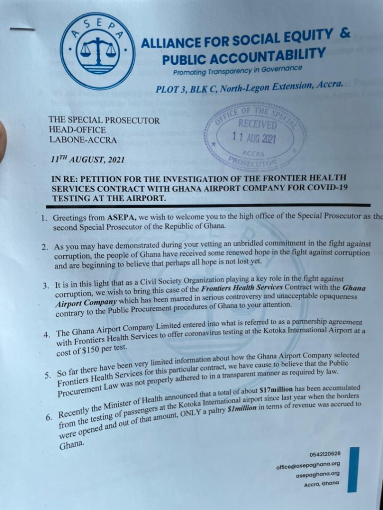 ASEPA petitions Special Prosecutor to investigate Frontier Healthcare Services' contract ASEPA petitions Special Prosecutor to investigate Frontier Healthcare Services' contract
