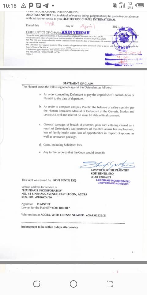 My clients have not asked for $12m from Lighthouse Chapel - Lawyer for 6 aggrieved pastors My clients have not asked for $12m from Lighthouse Chapel - Lawyer for 6 aggrieved pastors