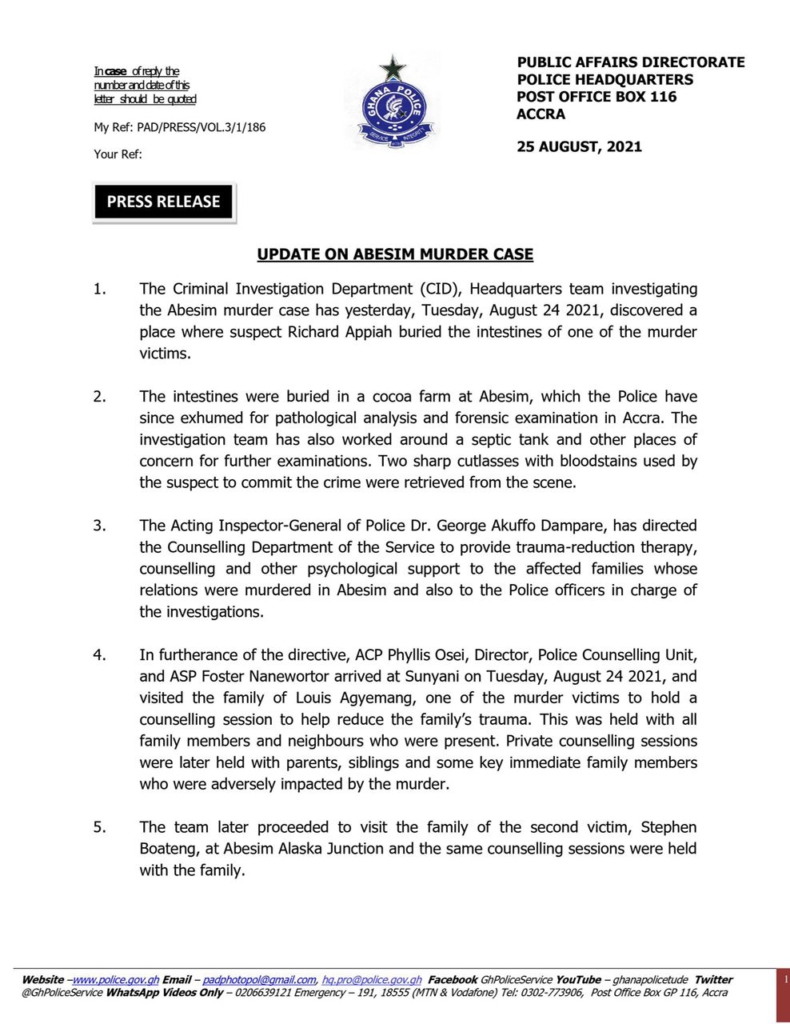 Abesim murder: Police finds murder weapon Abesim murder: Police finds murder weapon