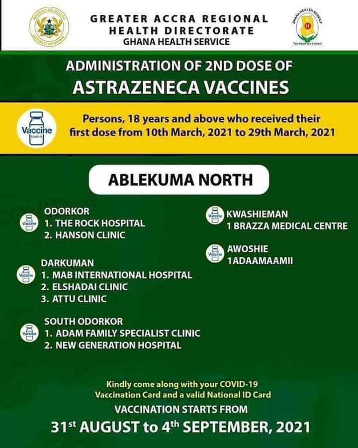 Check out where to get 2nd dose of AstraZeneca vaccine from Aug 31 to Sept. 4