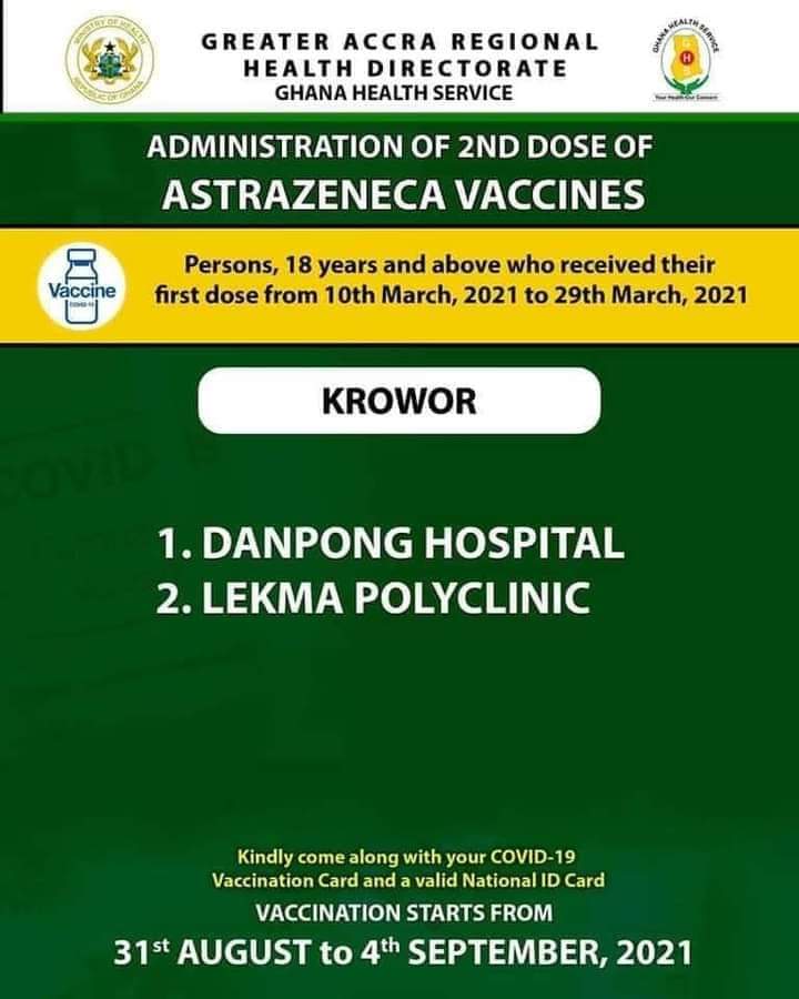 Check out where to get 2nd dose of AstraZeneca vaccine from Aug 31 to Sept. 4