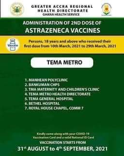 Check out where to get 2nd dose of AstraZeneca vaccine from Aug 31 to Sept. 4