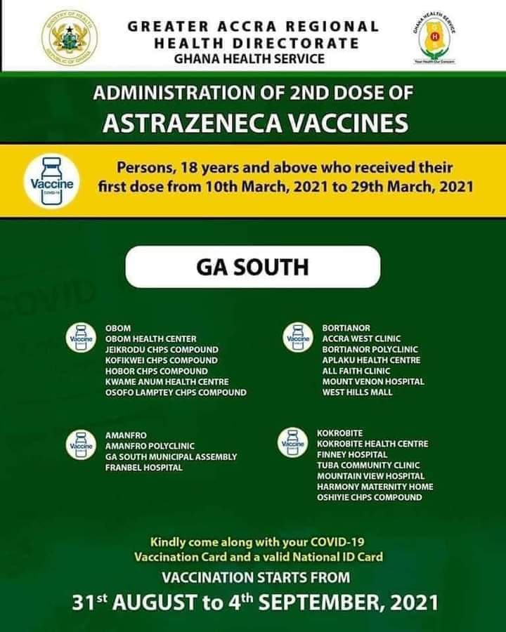 Check out where to get 2nd dose of AstraZeneca vaccine from Aug 31 to Sept. 4