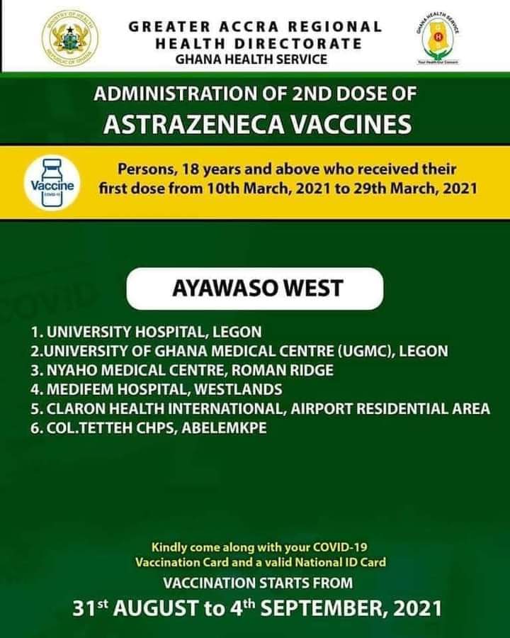 Check out where to get 2nd dose of AstraZeneca vaccine from Aug 31 to Sept. 4 Check out where to get 2nd dose of AstraZeneca vaccine from Aug 31 to Sept. 4