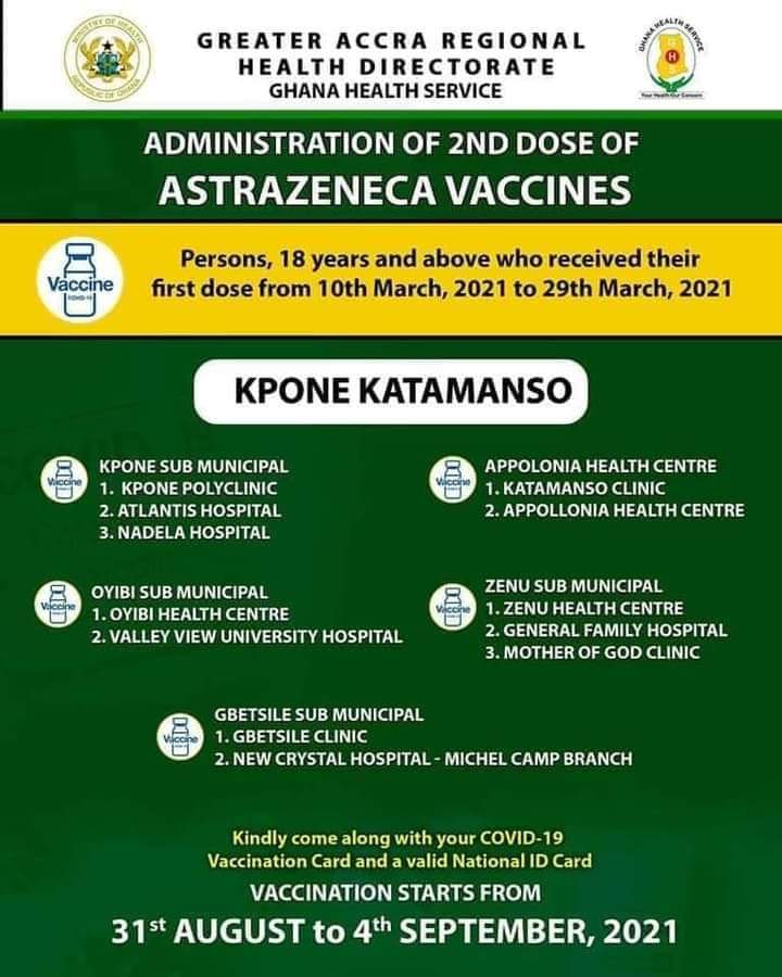 Check out where to get 2nd dose of AstraZeneca vaccine from Aug 31 to Sept. 4 Check out where to get 2nd dose of AstraZeneca vaccine from Aug 31 to Sept. 4