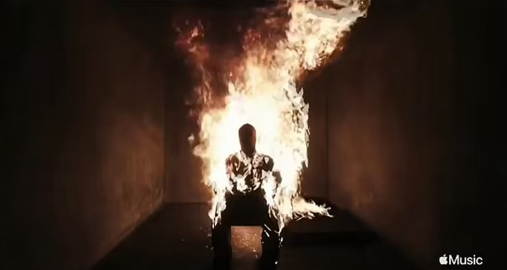 Kanye West sets himself on fire at album listening