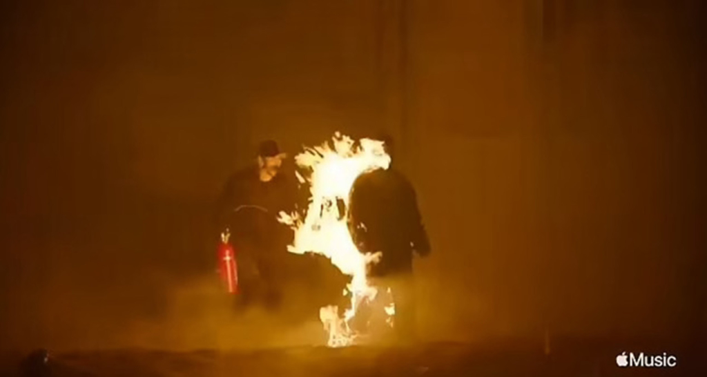 Kanye West sets himself on fire at album listening