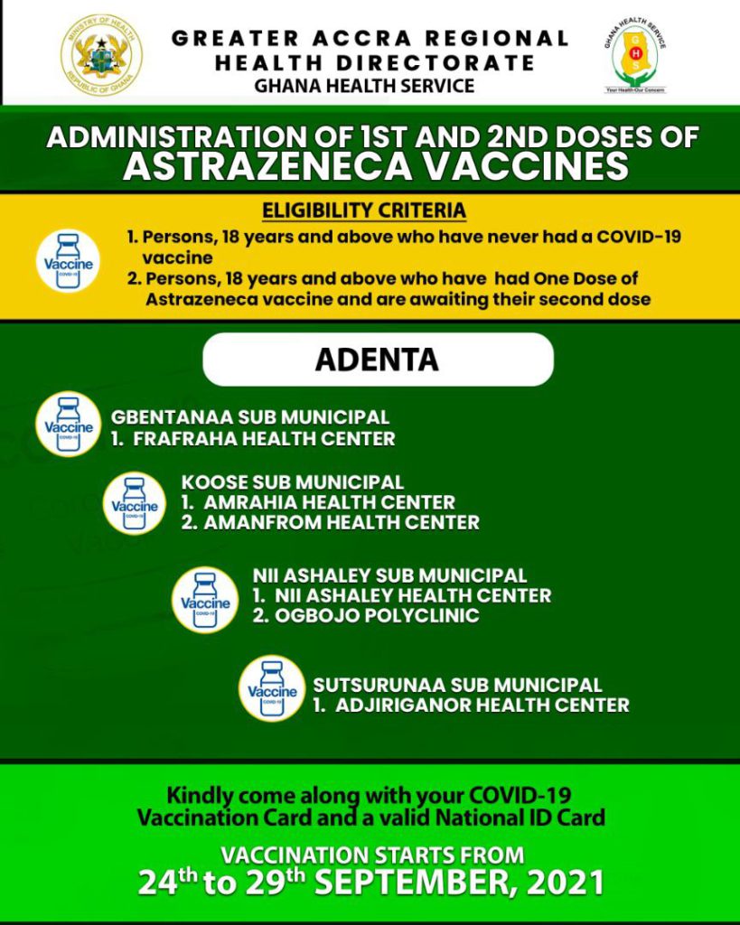 Check out where to receive 1st and 2nd doses of Covid-19 vaccine from Sept. 24 to 29