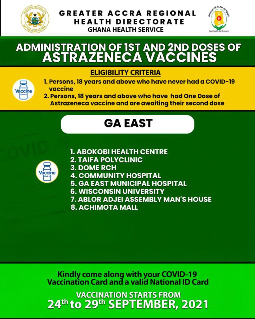 Check out where to receive 1st and 2nd dose of Covid-19 vaccine from Sept. 24 to 29