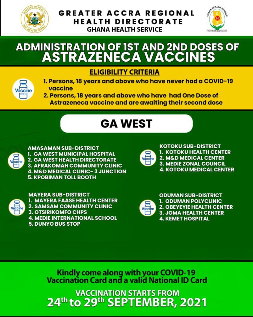 Check out where to receive 1st and 2nd dose of Covid-19 vaccine from Sept. 24 to 29