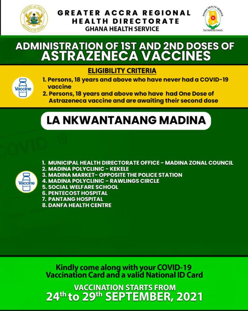 Check out where to receive 1st and 2nd doses of Covid-19 vaccine from Sept. 24 to 29