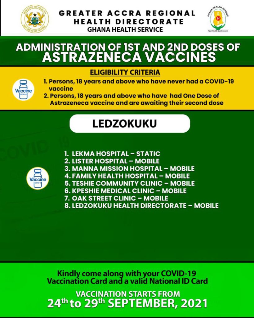 Check out where to receive 1st and 2nd doses of Covid-19 vaccine from Sept. 24 to 29