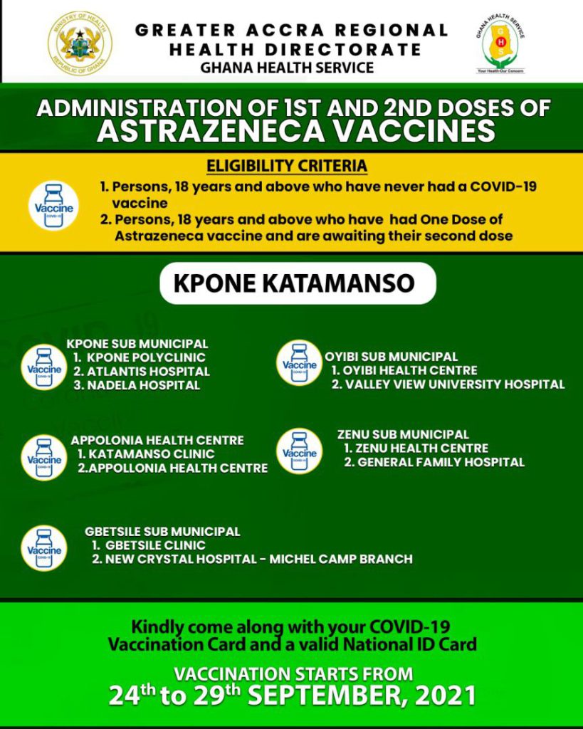 Check out where to receive 1st and 2nd dose of Covid-19 vaccine from Sept. 24 to 29