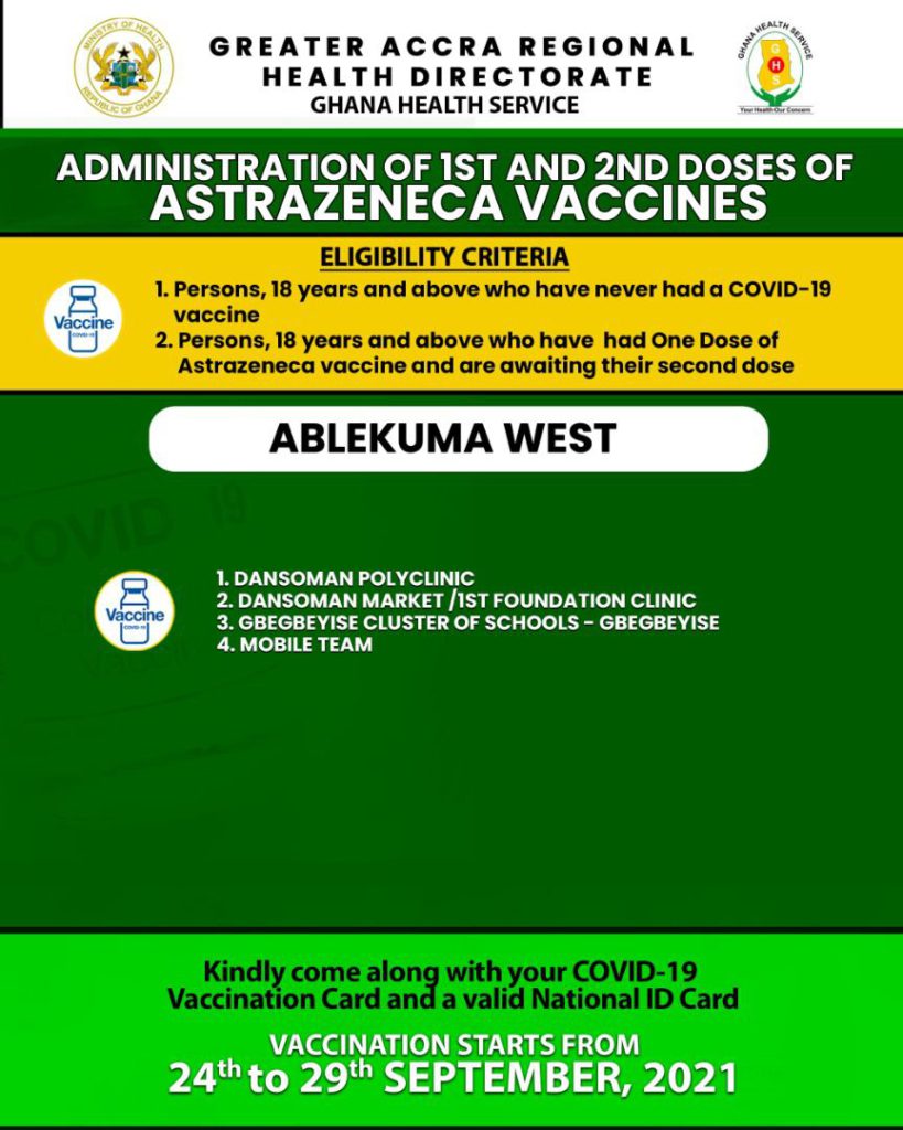 Check out where to receive 1st and 2nd dose of Covid-19 vaccine from Sept. 24 to 29