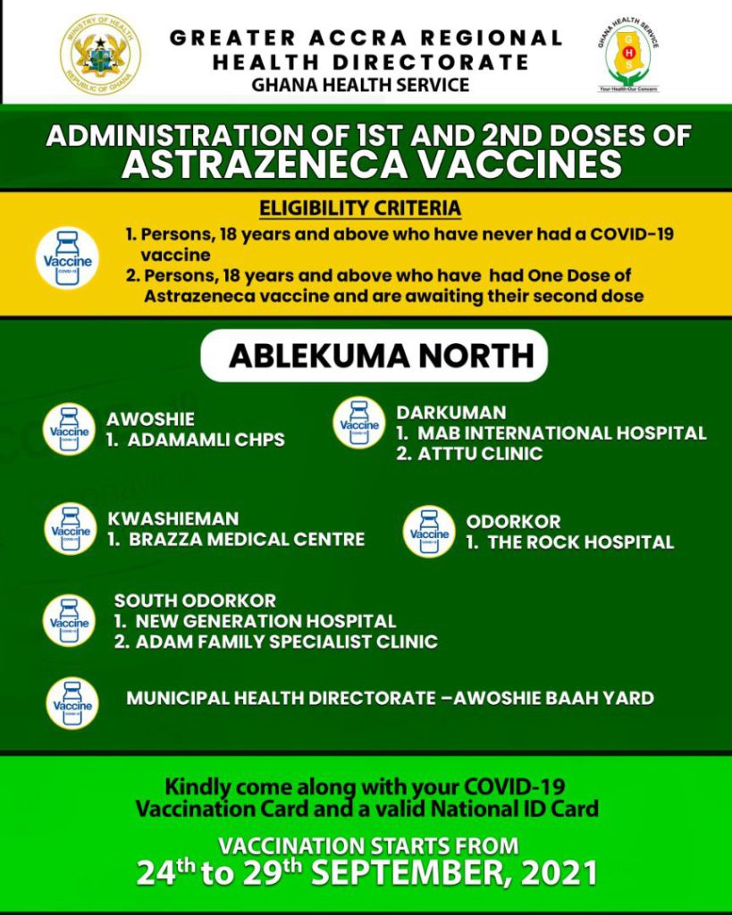 Check out where to receive 1st and 2nd doses of Covid-19 vaccine from Sept. 24 to 29