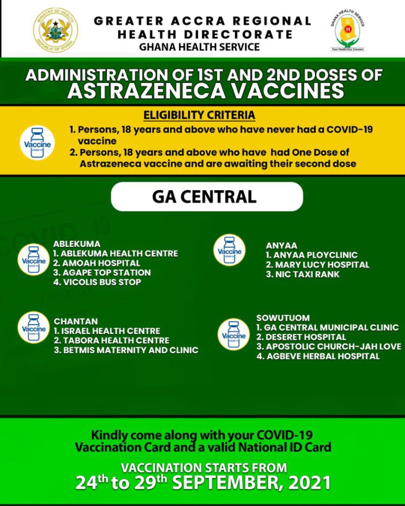 Check out where to receive 1st and 2nd dose of Covid-19 vaccine from Sept. 24 to 29