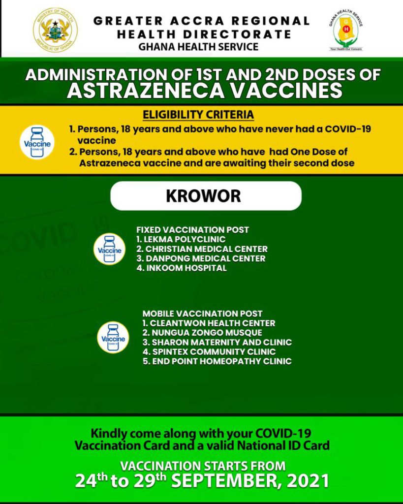 Check out where to receive 1st and 2nd doses of Covid-19 vaccine from Sept. 24 to 29