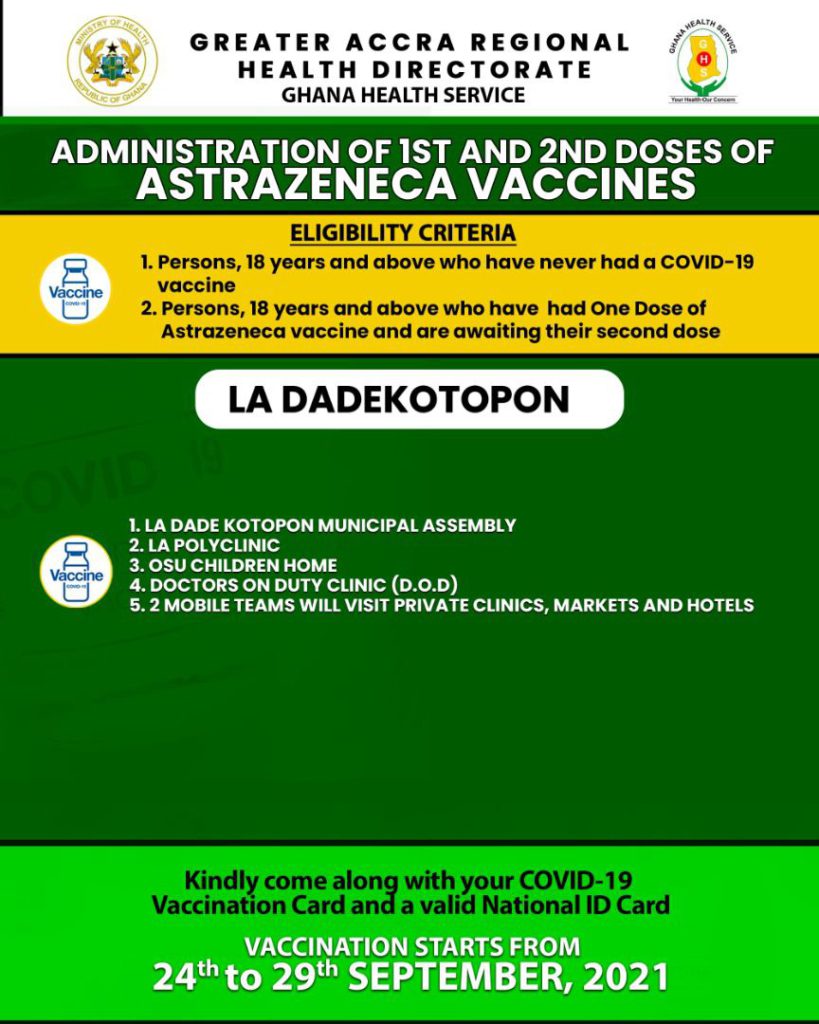 Check out where to receive 1st and 2nd dose of Covid-19 vaccine from Sept. 24 to 29