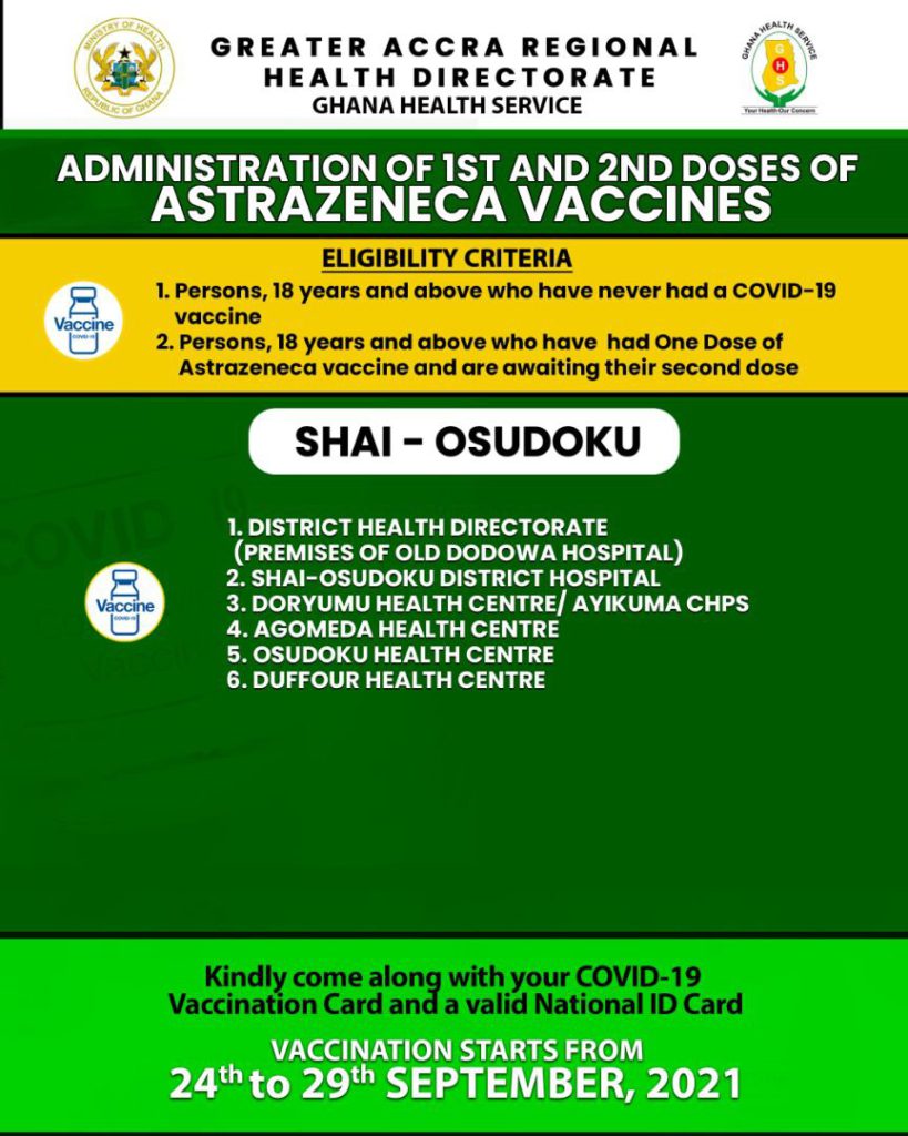 Check out where to receive 1st and 2nd dose of Covid-19 vaccine from Sept. 24 to 29