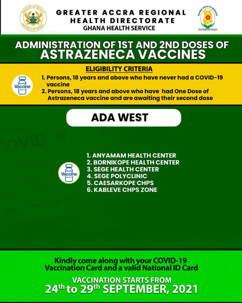 Check out where to receive 1st and 2nd doses of Covid-19 vaccine from Sept. 24 to 29