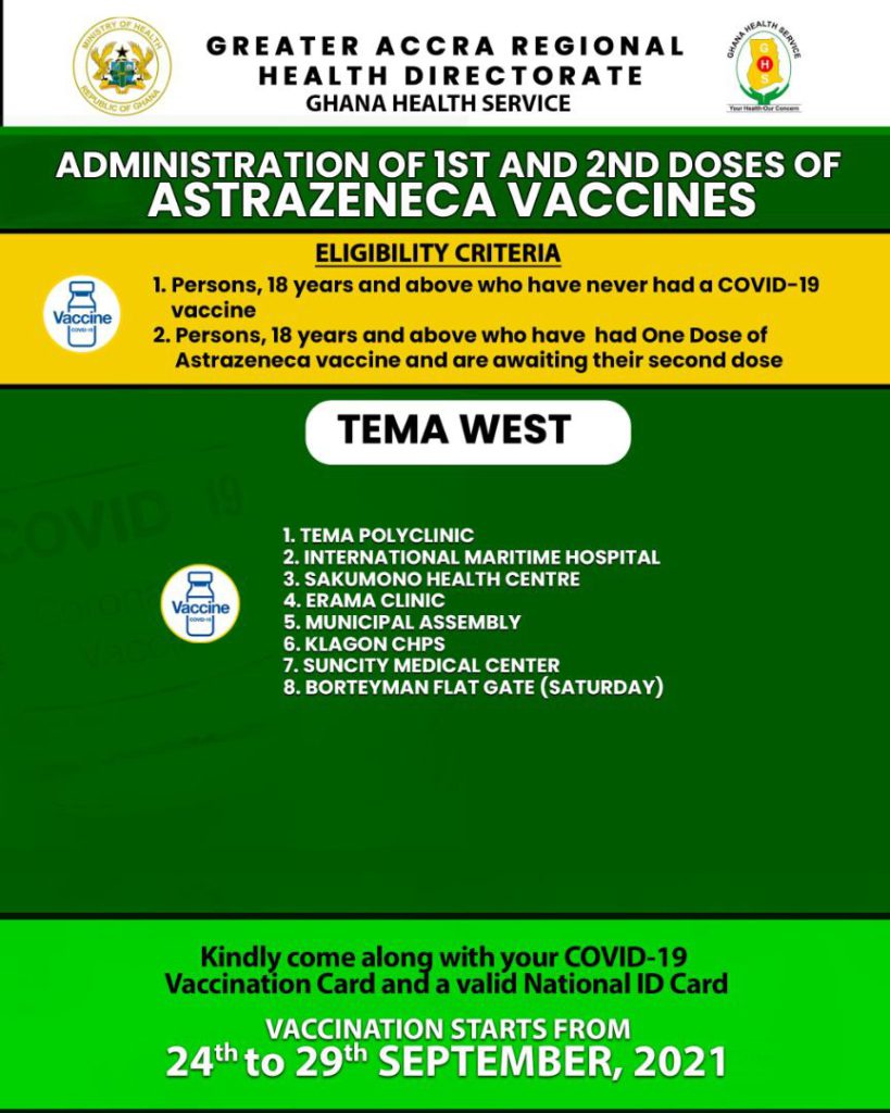 Check out where to receive 1st and 2nd doses of Covid-19 vaccine from Sept. 24 to 29