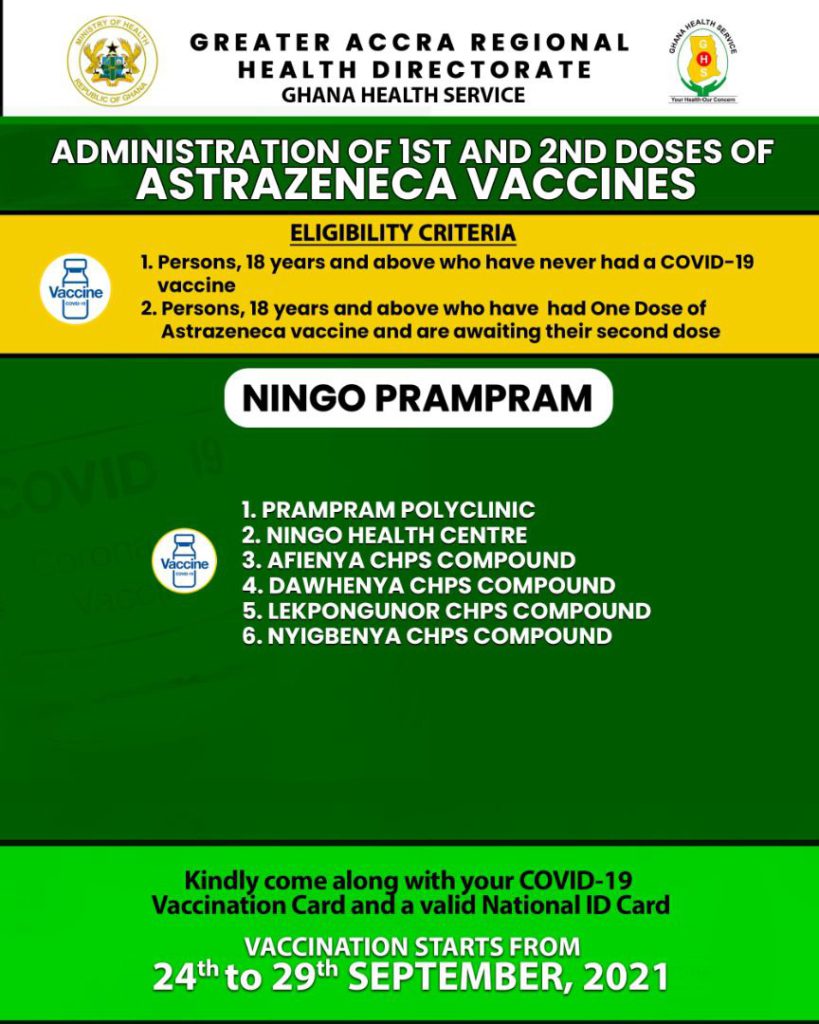 Check out where to receive 1st and 2nd dose of Covid-19 vaccine from Sept. 24 to 29