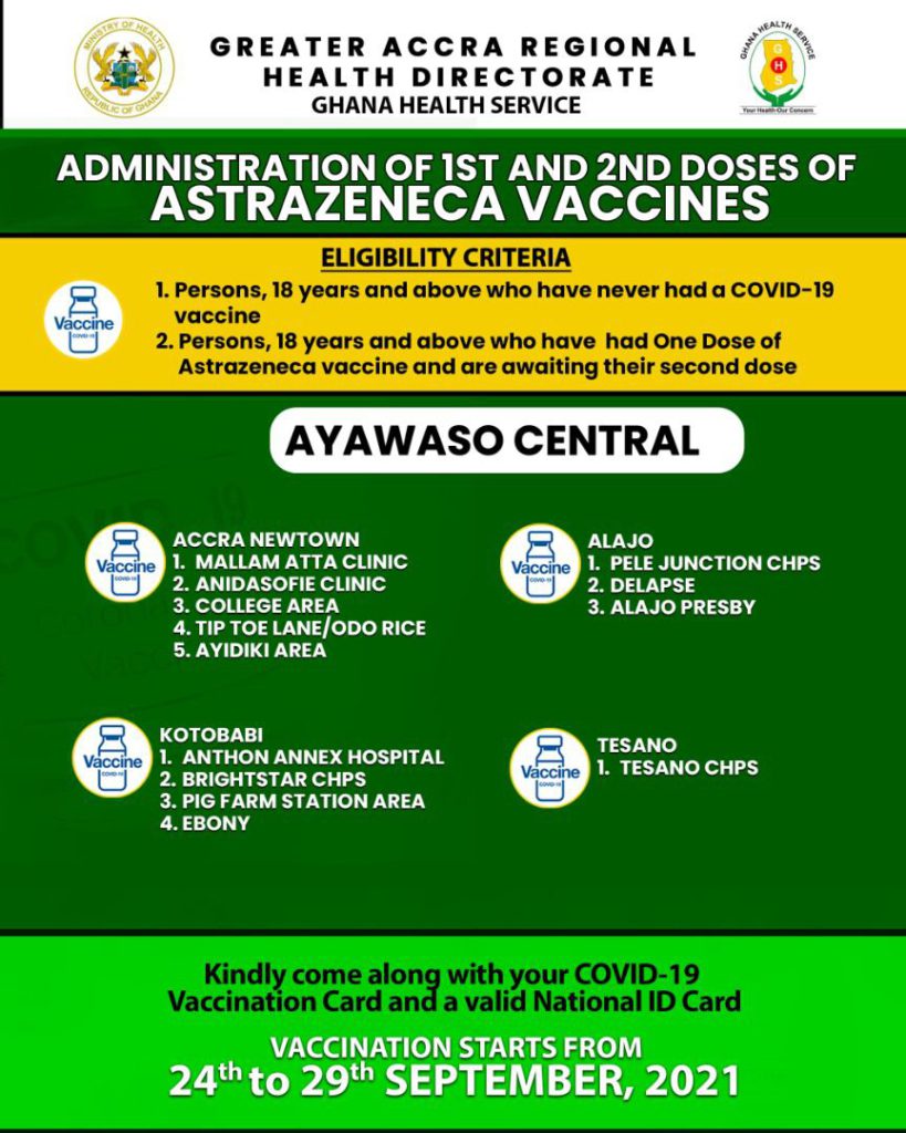 Check out where to receive 1st and 2nd doses of Covid-19 vaccine from Sept. 24 to 29