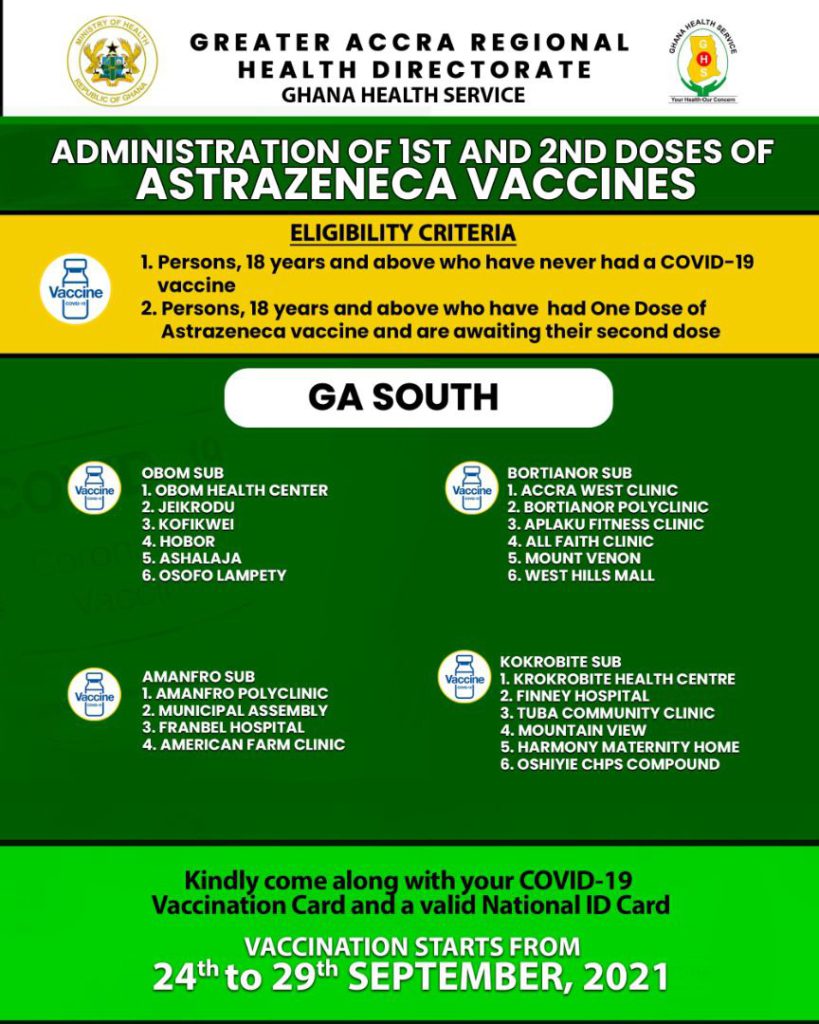 Check out where to receive 1st and 2nd dose of Covid-19 vaccine from Sept. 24 to 29