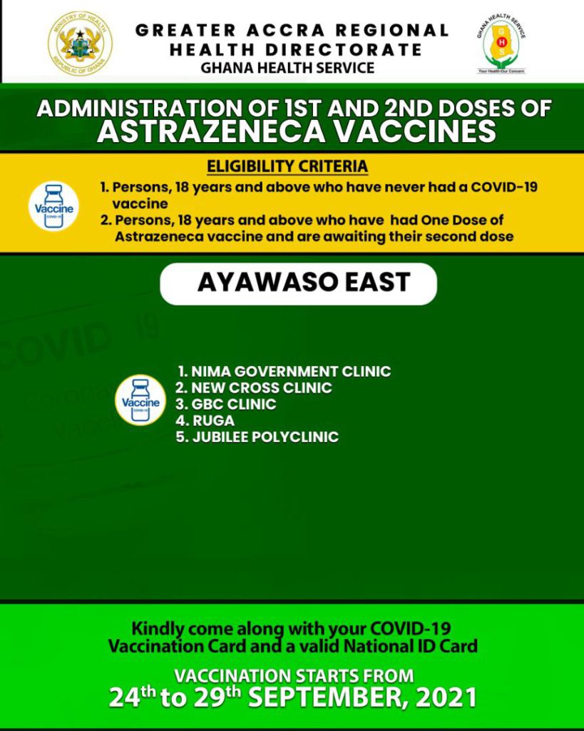 Check out where to receive 1st and 2nd doses of Covid-19 vaccine from Sept. 24 to 29