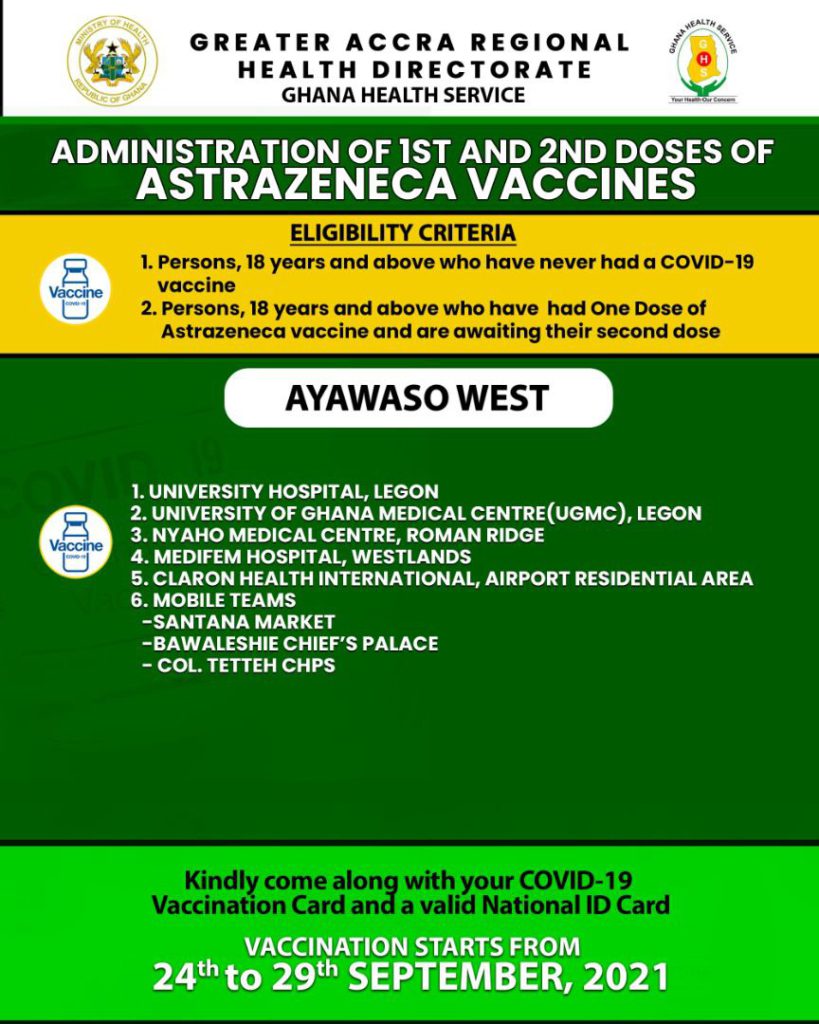 Check out where to receive 1st and 2nd doses of Covid-19 vaccine from Sept. 24 to 29