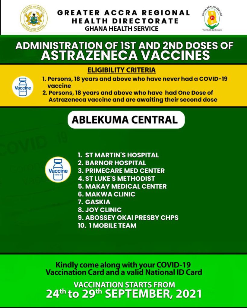 Check out where to receive 1st and 2nd dose of Covid-19 vaccine from Sept. 24 to 29