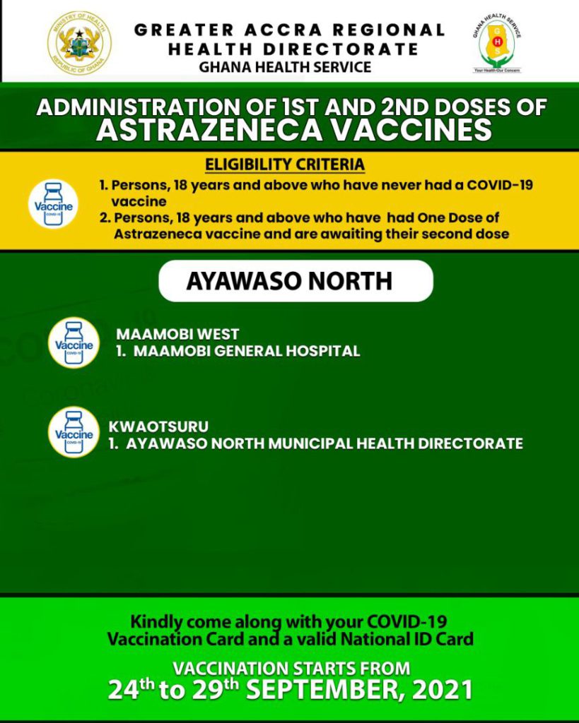 Check out where to receive 1st and 2nd dose of Covid-19 vaccine from Sept. 24 to 29