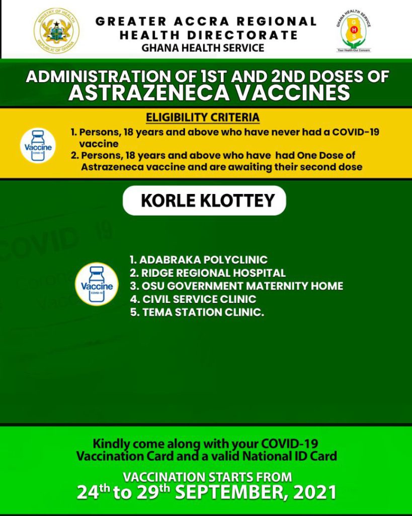 Check out where to receive 1st and 2nd dose of Covid-19 vaccine from Sept. 24 to 29