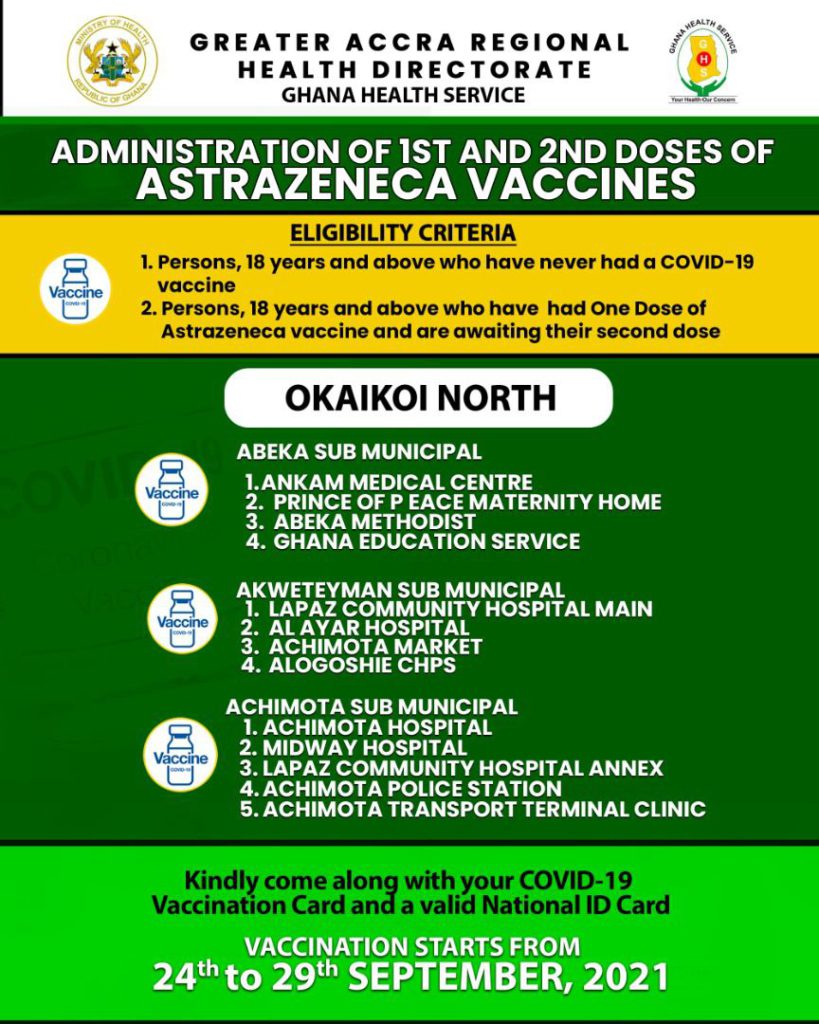 Check out where to receive 1st and 2nd dose of Covid-19 vaccine from Sept. 24 to 29